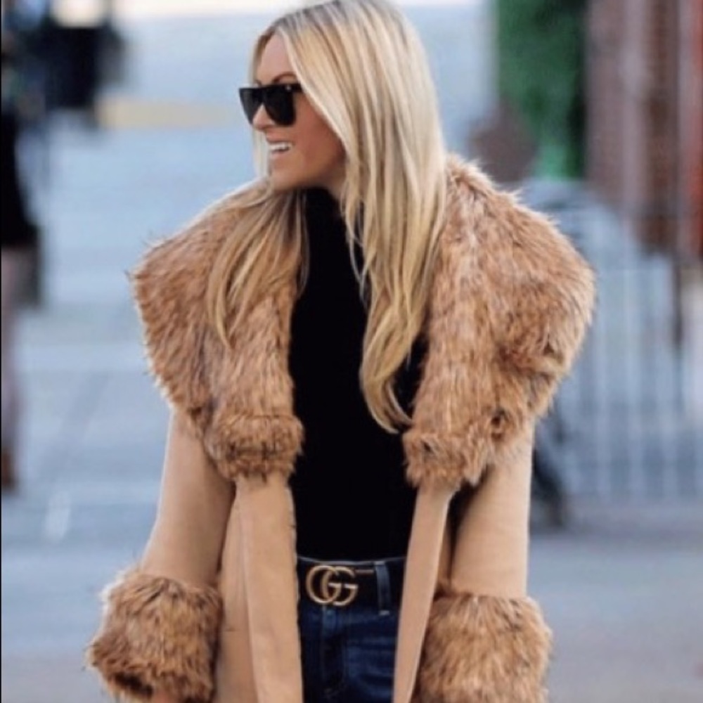 BLOGGER FAV - Farrah Faux Fur Collar & Sleeve Coat